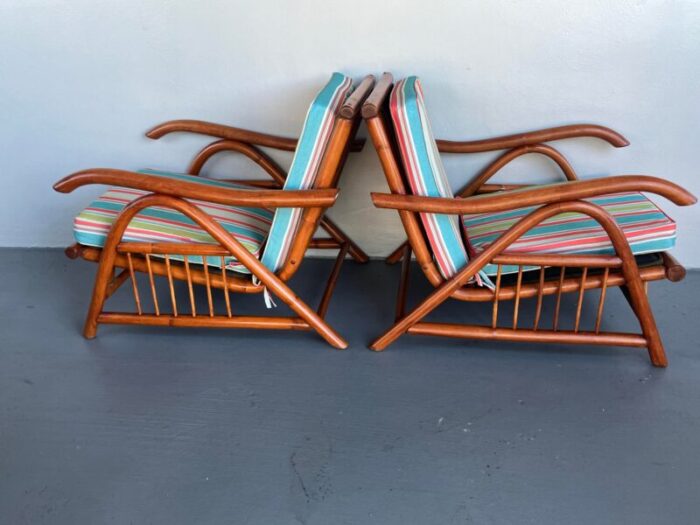 1960s pair of vintage tiki style bent cane lounge chairs 7428