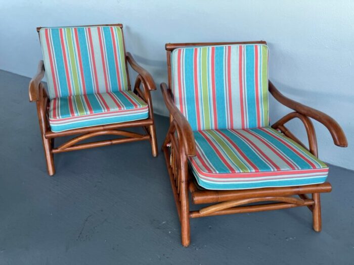 1960s pair of vintage tiki style bent cane lounge chairs 8096