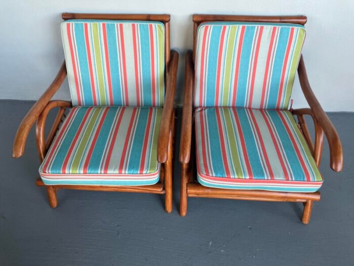 1960s pair of vintage tiki style bent cane lounge chairs 8583