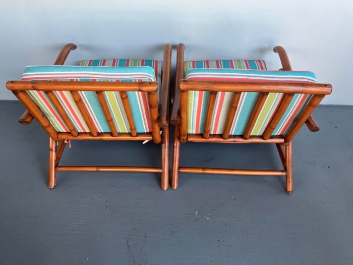 1960s pair of vintage tiki style bent cane lounge chairs 8811