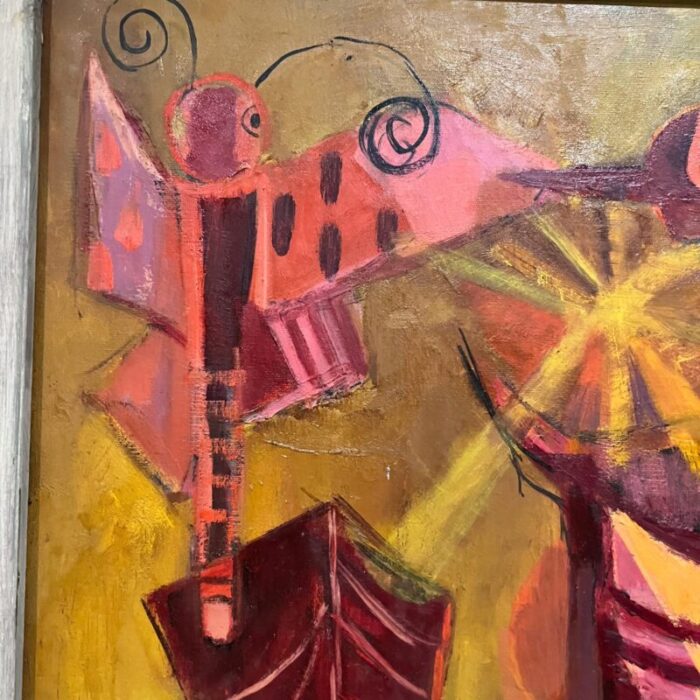 1960s pink phoenix bird artwork abstract oil painting griffith 2003