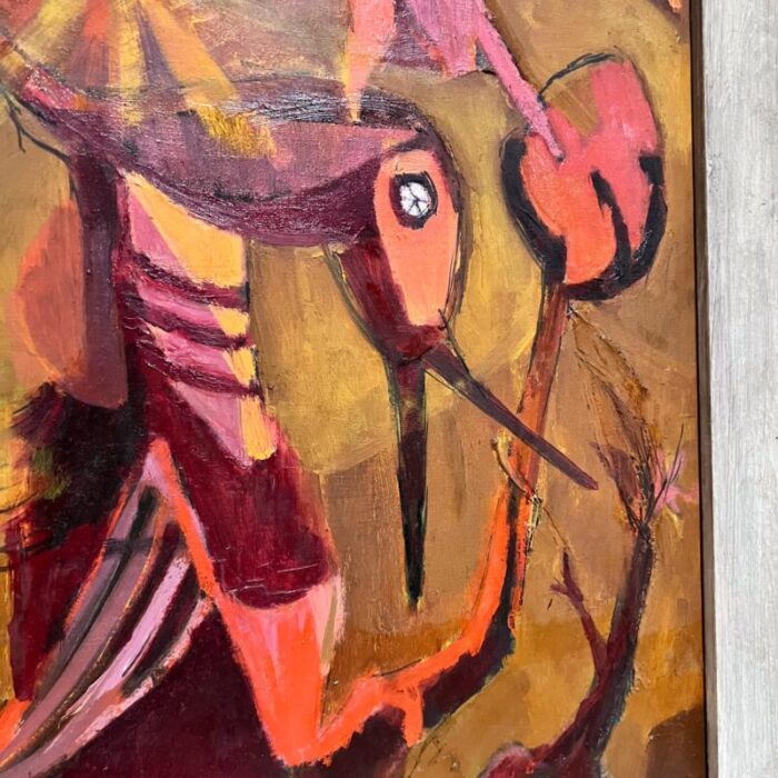 1960s pink phoenix bird artwork abstract oil painting griffith 4019