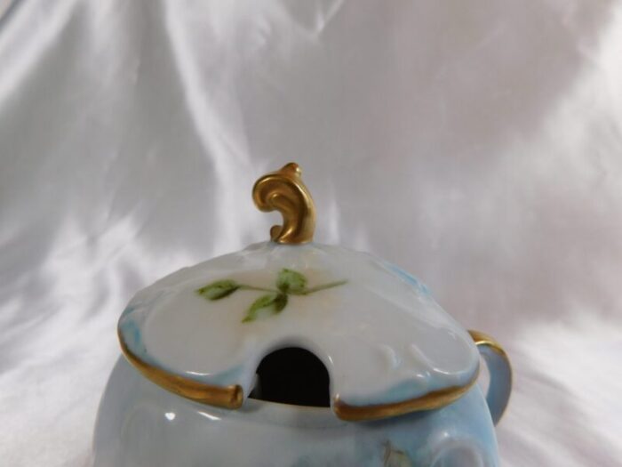 1960s small blue floral sugar bowl honey pot jelly jar 9040