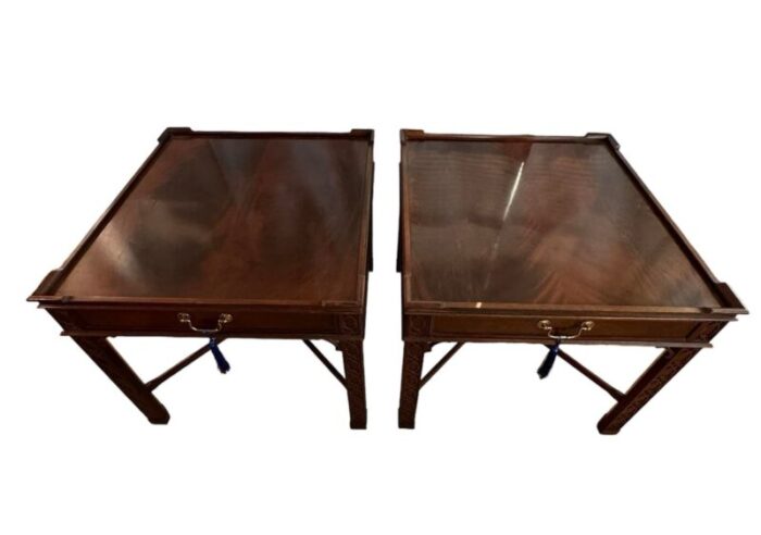 1960s vintage baker chinese chippendale mahogany carved square end tables a pair 7209