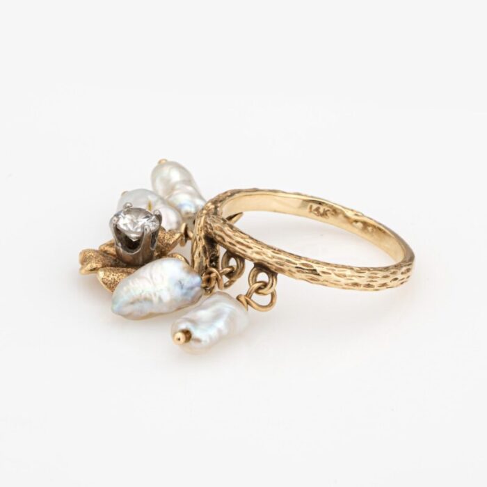 1960s vintage diamond pearl charm flower band ring size 6 3718