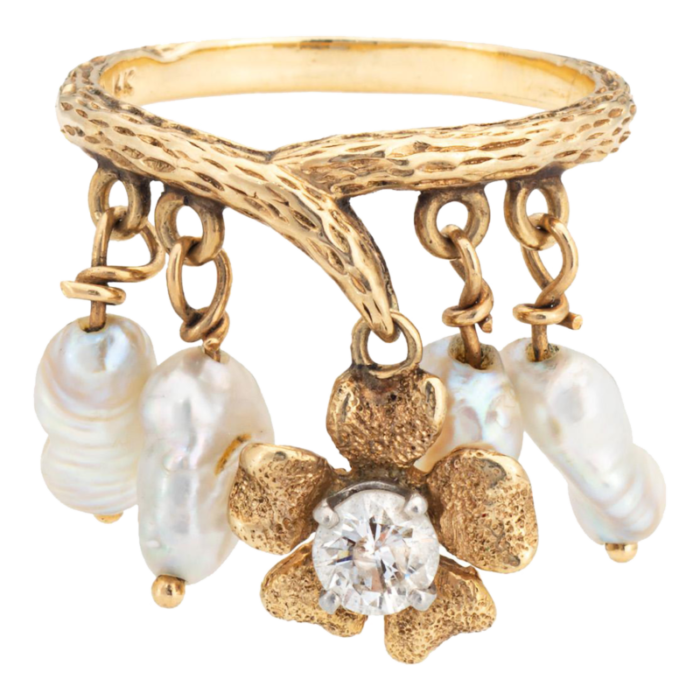 1960s vintage diamond pearl charm flower band ring size 6 4342