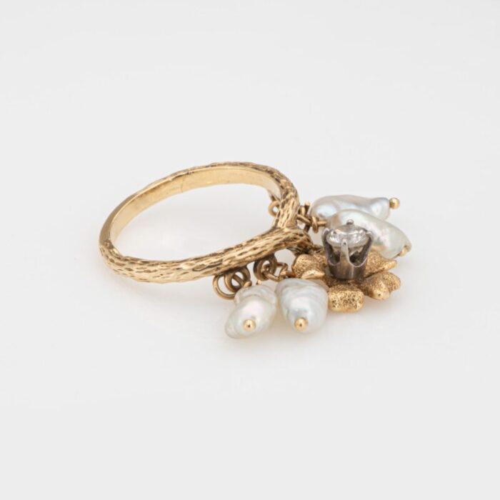 1960s vintage diamond pearl charm flower band ring size 6 6729