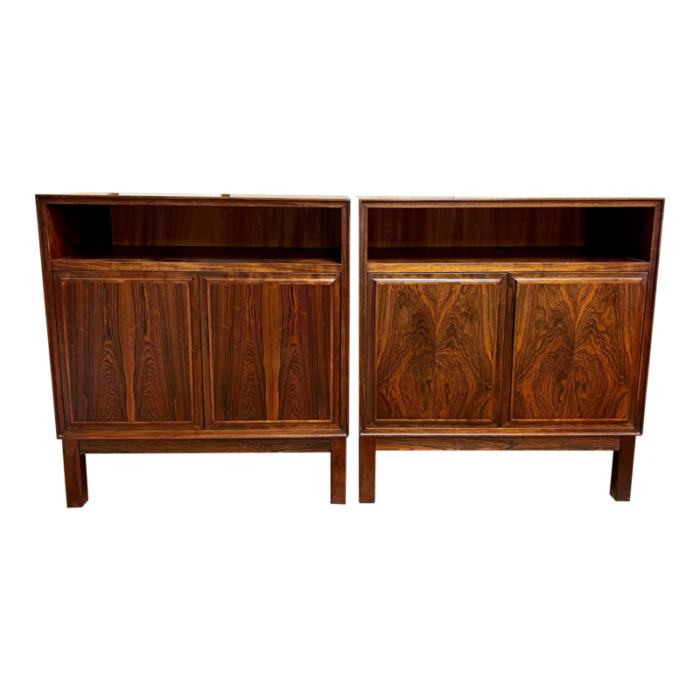 1960s vintage mid century set of 2 brazilian rosewood nightstands made in denmark 5297