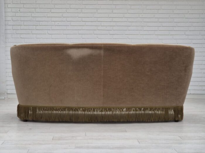 1970s danish 3 seater banana sofa original green velour 0488