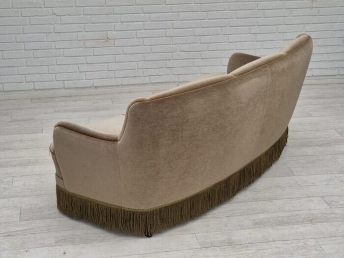 1970s danish 3 seater banana sofa original green velour 3178