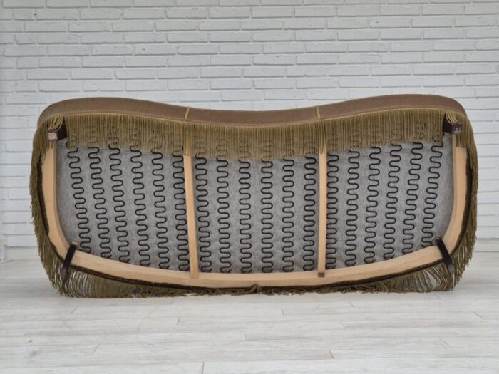 1970s danish 3 seater banana sofa original green velour 7026