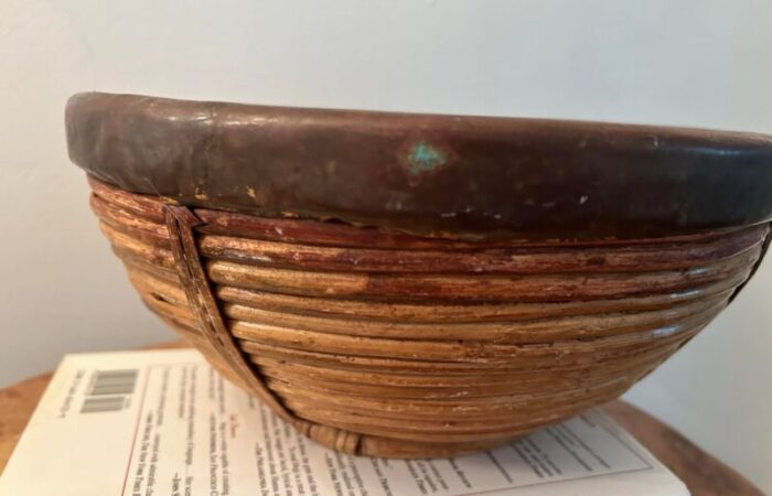 1970s gabriella crespi style bamboo and brass fruit bowl 7156