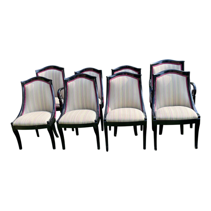 1970s klismos style black dining room chairs 2 armchairs and 6 side chairs set of 8 4027