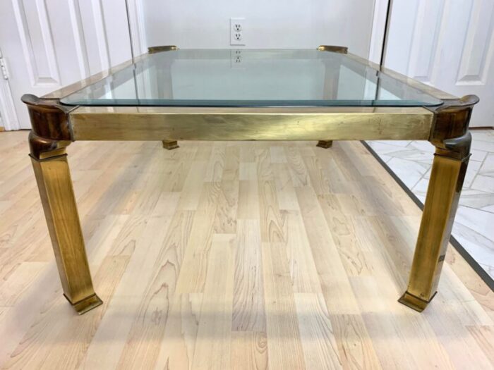 1970s mid century modern regency brass and beveled glass coffee table 4858