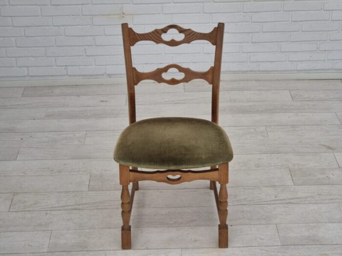 1970s set of 4 danish dining chairs original condition oak wood furniture velour 0438