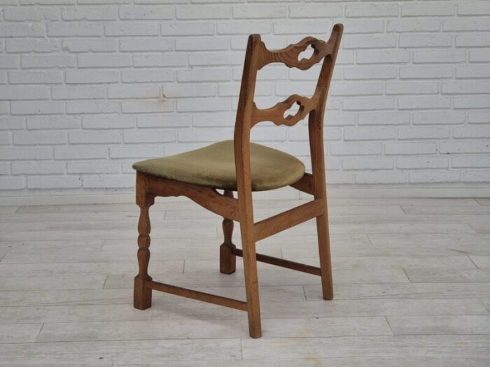 1970s set of 4 danish dining chairs original condition oak wood furniture velour 3983