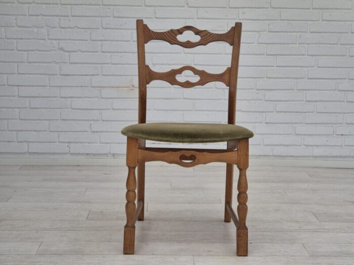 1970s set of 4 danish dining chairs original condition oak wood furniture velour 4204