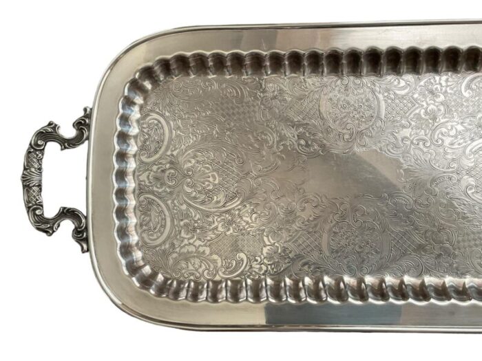 1970s silver plate large butlers buffet tray footed with handles by leonard silver 4076