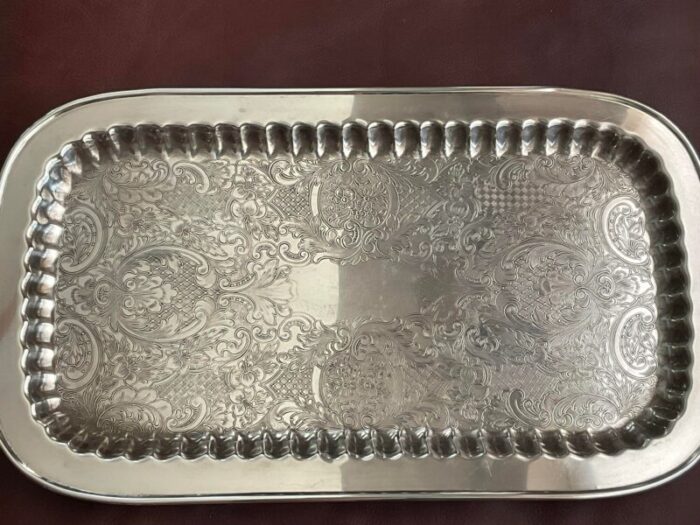 1970s silver plate large butlers buffet tray footed with handles by leonard silver 7679