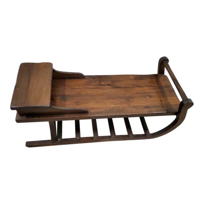 1970s sled sleigh coffee table oak wood rustic traditional colonial style 1300