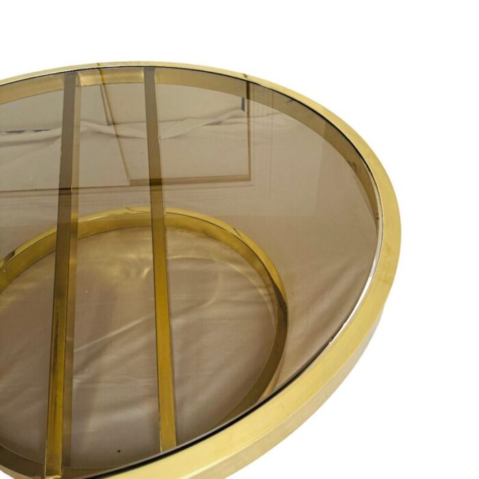 1970s vintage milo baughman zig zag coffee table round brass with smoked glass 5836