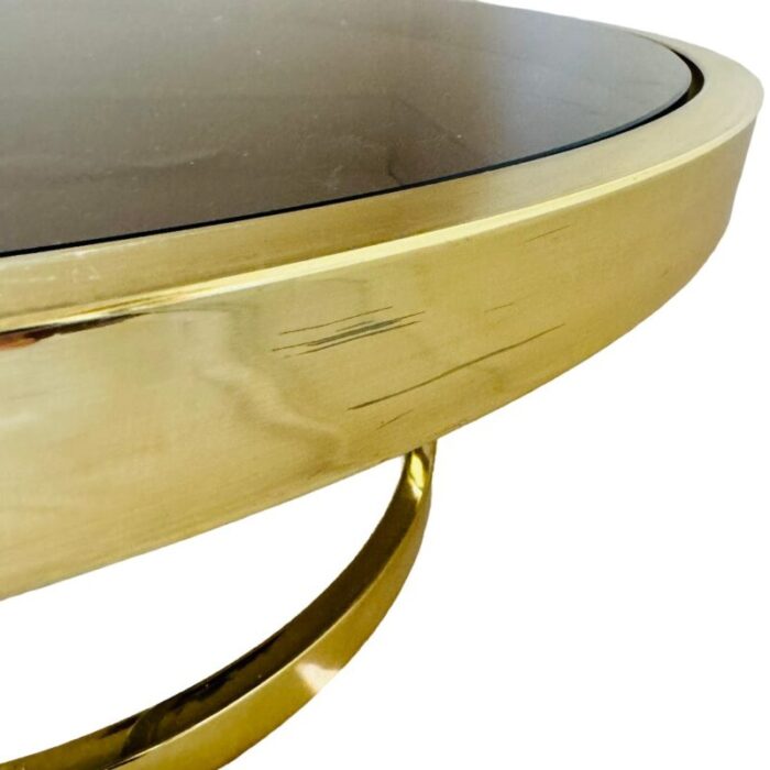 1970s vintage milo baughman zig zag coffee table round brass with smoked glass 8039