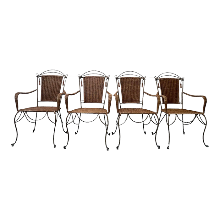 1970s vintage wicker rope and tassel dining chairs set of 4 5598