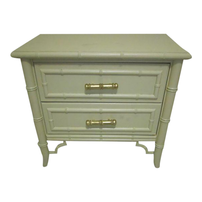 1970s vintage wood nightstand hollywood regency faux bamboo dixie aloha sage green 4215