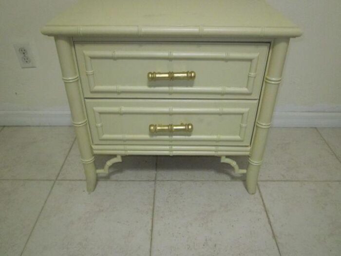 1970s vintage wood nightstand hollywood regency faux bamboo dixie aloha sage green 6211