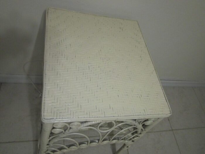 1970s wicker rattan side table ivory color 4332