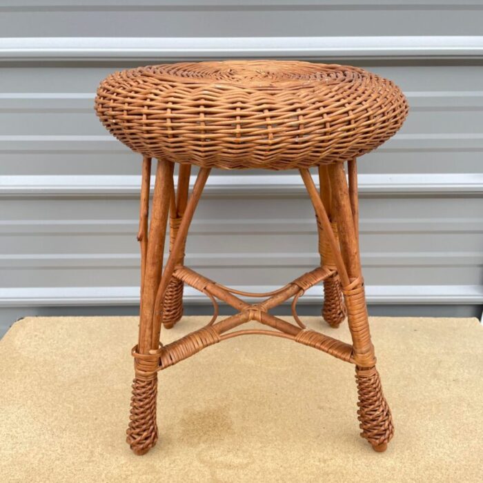 1970s wicker stool or plant stand 0521