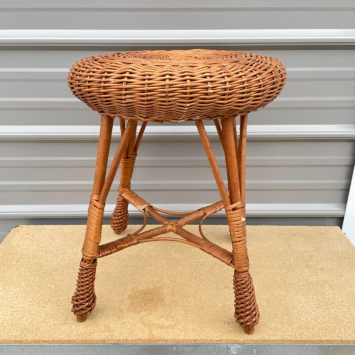 1970s wicker stool or plant stand 8925