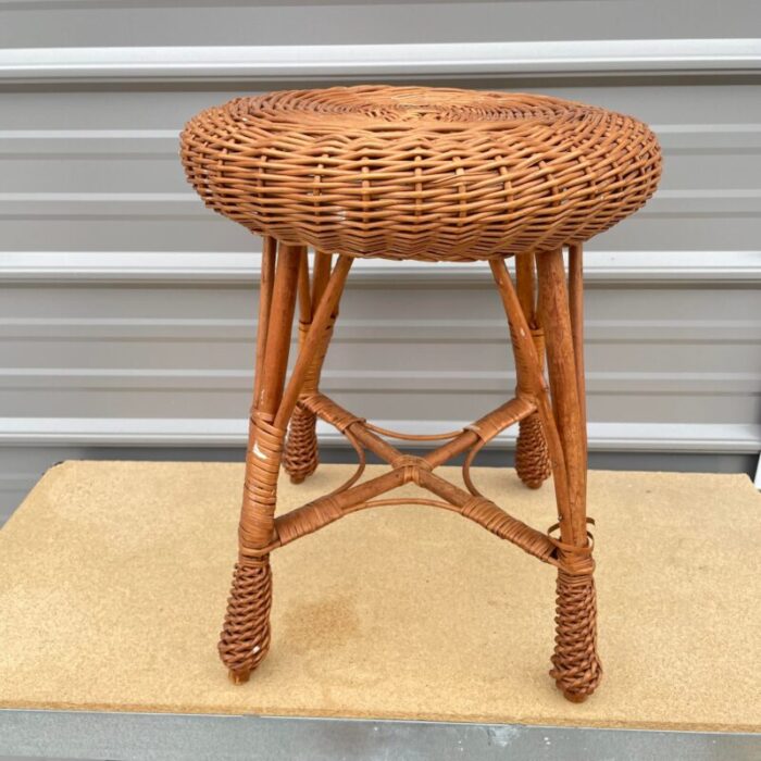 1970s wicker stool or plant stand 9134