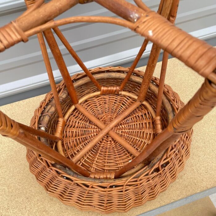 1970s wicker stool or plant stand 9179