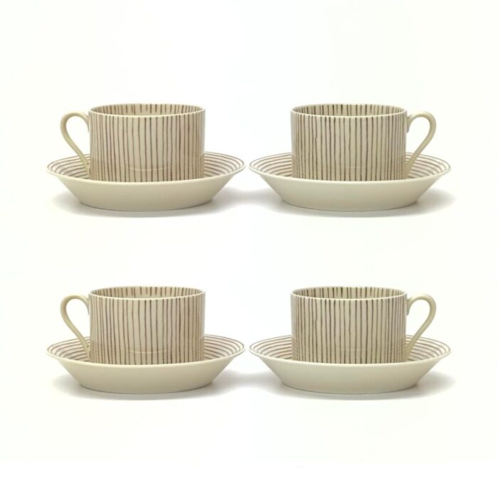 1975 classic pin striped porcelain cups and saucers by fitz and floyd 8 pieces 4309