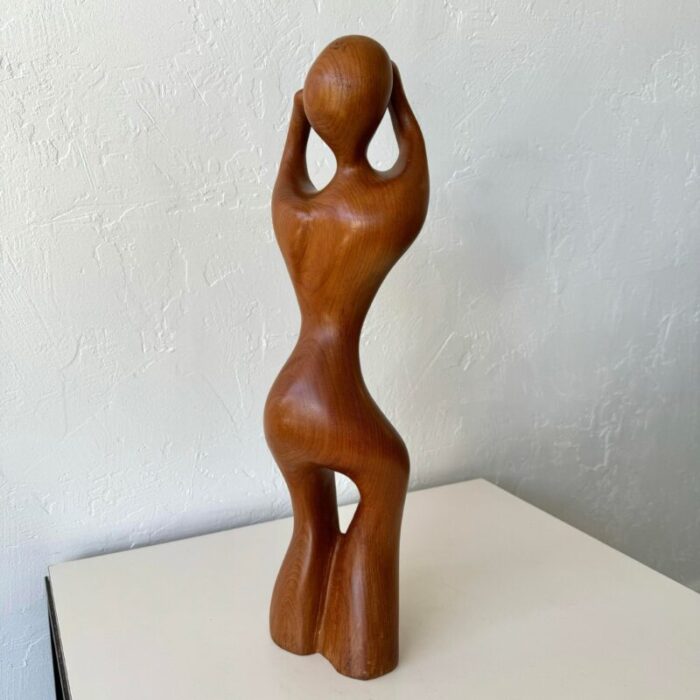 1980s abstract figurative teak female sculpture 0190