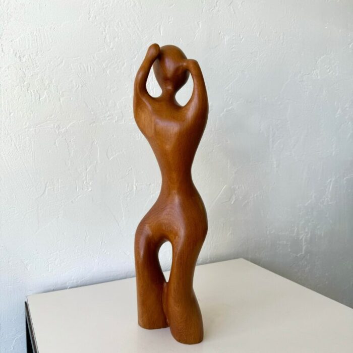 1980s abstract figurative teak female sculpture 6128