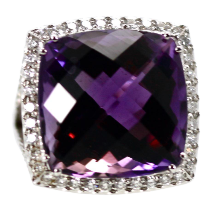 1980s amethyst ring 25 carats with diamond border size 75 0948