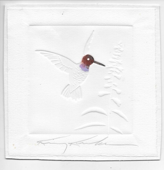 1980s hummingbird embossed color etching 5749