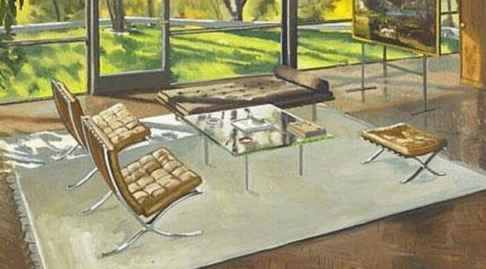 1980s phillip johnson the glass house painting framed 0025