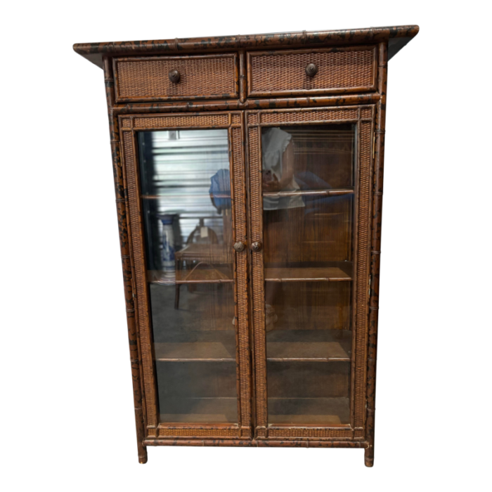 1980s ralph lauren for bloomingdales british colonial burnt bamboo 2 door cabinet vitrine 1346