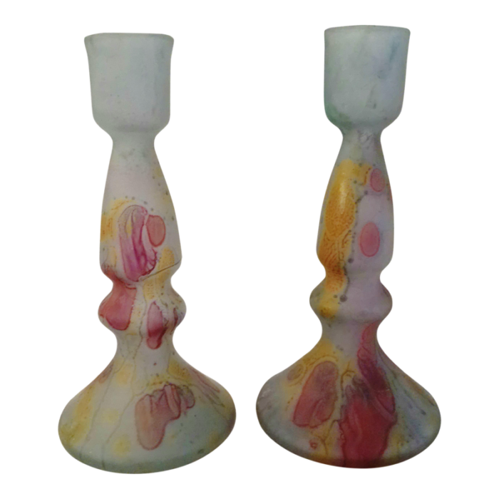 1980s rueven art nouveau art glass candle holders a pair 2917