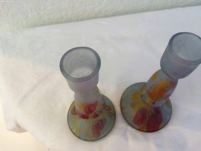 1980s rueven art nouveau art glass candle holders a pair 5038