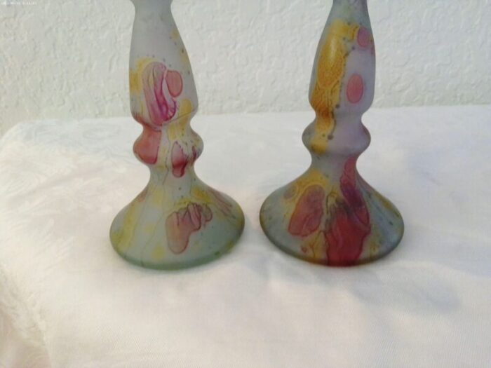 1980s rueven art nouveau art glass candle holders a pair 5373