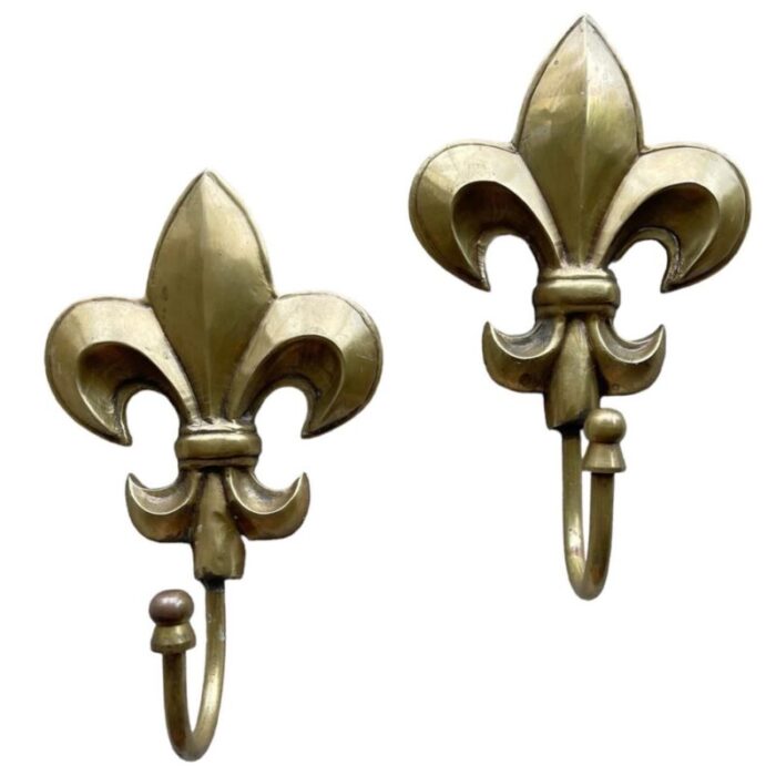 1980s vintage brass fleur de lis hooks set of 2 4240