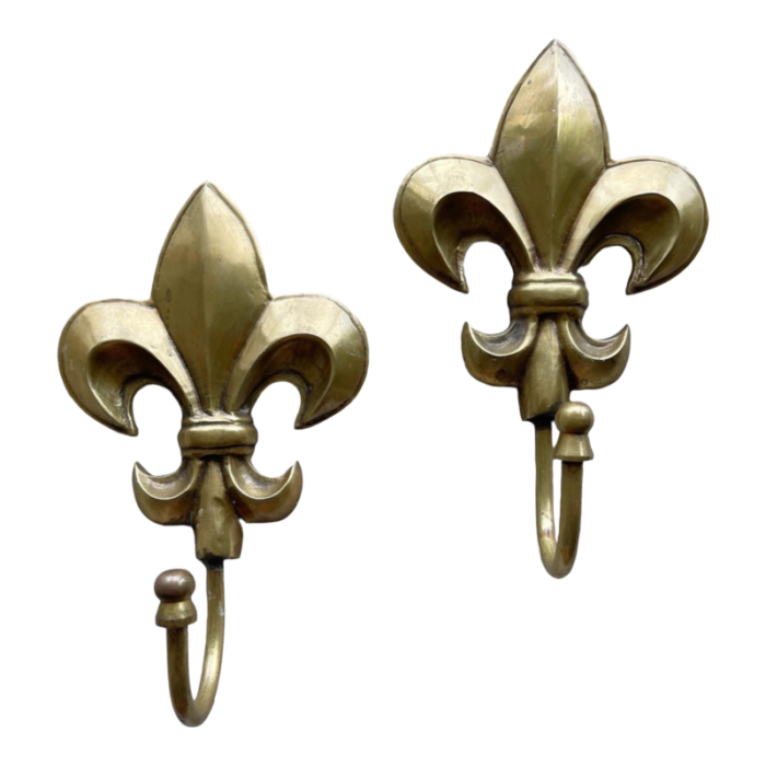 1980s vintage brass fleur de lis hooks set of 2 6250