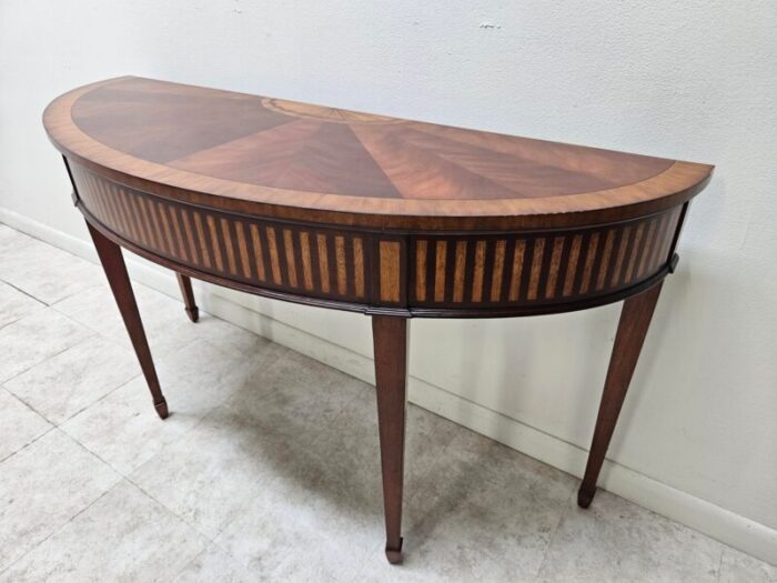 1990s ethan allen townhouse inlaid demilune sofa table 7231