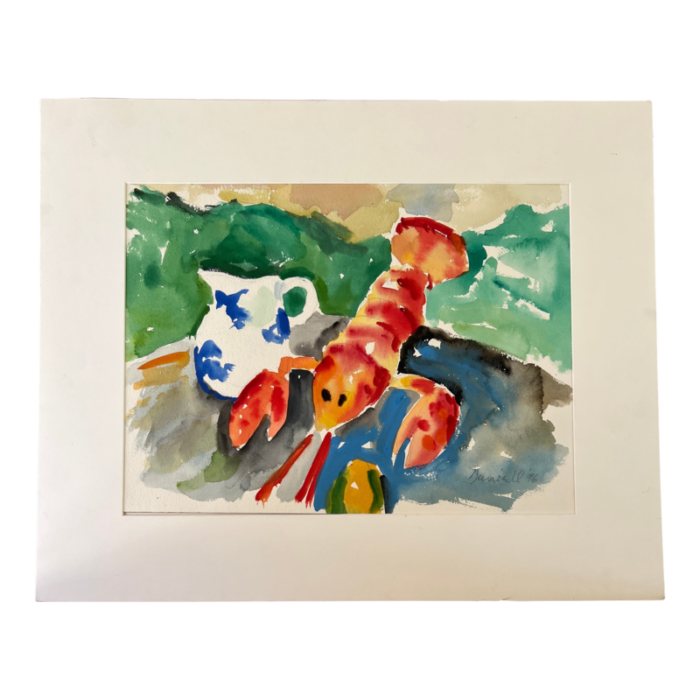 1990s lobster watercolor original signed daniell painting 6173