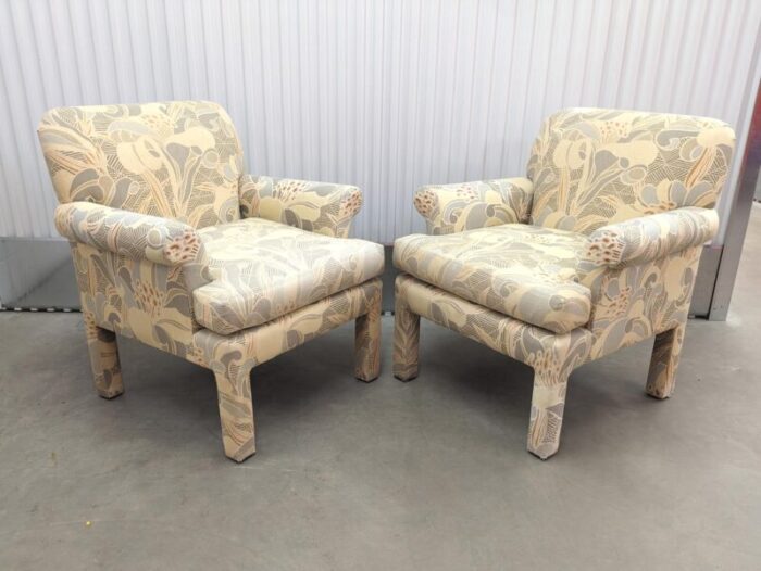 1990s modern upholstered parsons armchairs by clyde peasron set of 2 8237