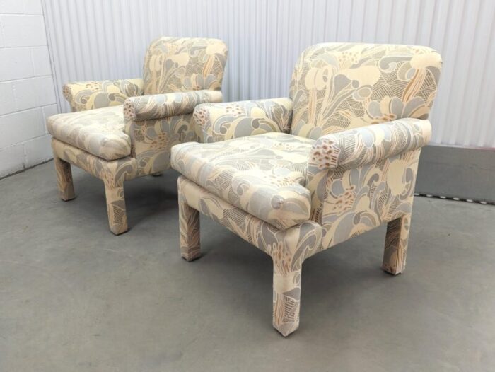 1990s modern upholstered parsons armchairs by clyde peasron set of 2 9011